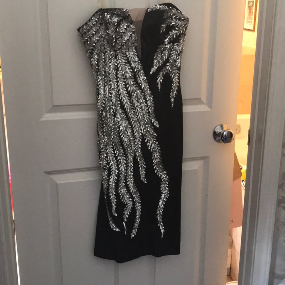 Satin and silver sequined cocktail prom dress